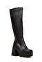 Women's Black Platform Heeled Boots - 2
