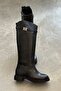 Women's Frida Flat-Soled Buckle Boots - Black Leather - 3