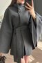 Women's Stand Collar Buttoned Sash Detail Cashmere Fabric Loose Fit Design Pinterest Brand Equivalent Poncho Coat - 7