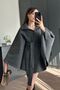 Women's Stand Collar Buttoned Sash Detail Cashmere Fabric Loose Fit Design Pinterest Brand Equivalent Poncho Coat - 6