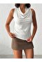Blouse White Degaje Collar Buttoned Sleeveless Sandy Fabric Tank Top |   Women's Daily Casual Wear - 2