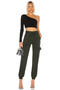 Women's Black One Shoulder Asymmetrical Neckline Long Sleeve Jersey Fabric Crop Blouse - 5