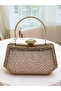 Gold Color Stone Pearl Detailed Handle Women's Evening Dress Bag - 5