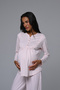 Women's Powder Shawl Collar Jacquard Winter Special Design Lace Maternity Pajama Set - 4