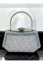 Silver Janjan Color Stone Pearl Detailed Handle Women's Evening Dress Bag - 3