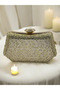 Rosegold Color Stone Pearl Detailed Handle Women's Evening Dress Bag - 6