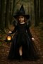 Girl's Tulle Black Witch Costume–Leather Detailed Witch Dress&Hat Halloween Party Outfit