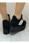 Women's Wedge Heel Black Suede Crystal Stone Satin Ribbon Heart Detail - 6