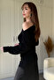 Black Draped Dress with Gold Accessory and Slit, Boat Neck - 6