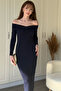 Shoulder Detailed Bodycon Midi Navy Blue Dress - 6