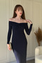 Shoulder Detailed Bodycon Midi Navy Blue Dress - 2