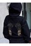 Women's Black Angel Wing Printed 3 Thread Hoodie Sweatshirt - 6