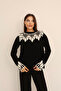 Crew Neck Patterned Knit Sweater - 2