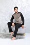 Men's Black Patterned Long Sleeve Cotton Winter Men's Pajama Set