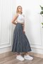Ruched Striped Long Skirt with Corset Waist 6797 - 3