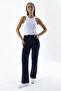 Women's Elastic Waist Double Pocket Wide Leg Sweatpants Navy Blue - Mw0000200
