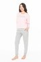 Women's Pink Color Long Sleeve Crew Neck Elastic Leg Pajama Set C7T1N102 - 2