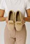 Women's Beige Chain Plush Home Slippers with Stone Accessories Byndvt04 - 3