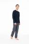 Men's Navy Blue Color Buttoned Collar Long Sleeve Striped Bottom Straight Leg Pajama Set C4T9N981 - 3