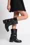 Women's Leather Boots Gusseted Zippered Platinum Buckle Black Vandira - 5