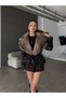 Imported Black Fur Collar Tied Leather Jacket - 2