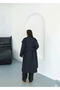 Women's Navy Blue Hijab Coat Long Winter Belted Stylish Overcoat Coat - 5