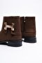 Zamira Women's Brown Suede Boots with Gold Accessories - 2