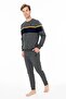 Men's Anthracite Color Long Sleeve Crew Neck Color Block Elasticated Leg Pajama Set C6T3N981 - 2
