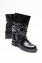 Women's Leather Boots Gusseted Zippered Platinum Buckle Black Vandira