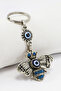 Gray Ringed Turquoise Shiny Stone Metal Bee Keychain, Gift Bag Ornament
