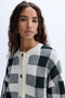 Women's Ecru Jacquard Checkered Crew Neck Cardigan - 4