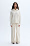 Women's Ecru Loose Fit Braided High Neck Sweater - 3