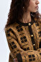 Women's Brown Jacquard Plaid Crew Neck Cardigan - 5