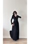 Women's Black Skirt, Ruched, Drapey, Padded, V-Neck Maxi Dress - 3