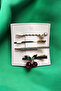 3 Pieces of Cherry Clip with Stone and Pearl, 5.5 Cm. - 5