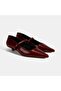 Women's Burgundy Thin Short Heeled Leather Shoes
