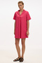 V-Neck Short Sleeve Fuchsia Shirt Dress - 3