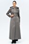 Hooded Garni Detailed Suede Look Overcoat Gray 6677 - 3