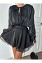 Padded Shoulder Jacquard Tulle Mini Dress - 3