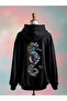Printed Cotton 3 Thread Oversize Black Sweatshirt