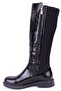 Dza07-8965545 Black Wrinkled Patent Leather Stretch Flat Heel Women's Boots - 3