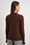 6964 Women's Plain Ruffled Buttoned Cardigan Brown - 4