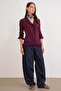 6964 Women's Plain Ruffled Buttoned Cardigan Burgundy - 2