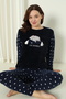 Fawn 5006 Plush Welsoft Fleece Winter Soft Women's Pajamas Set with Sleeping Cat - 5