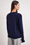 6964 Women's Plain Ruffled Buttoned Cardigan Navy Blue - 6