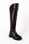 Pades Women's Stitching Detailed Zippered Curved Boots B4190-Brown - 2