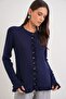 6964 Women's Plain Ruffled Buttoned Cardigan Navy Blue - 2