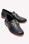 Black - Genuine Leather Women's Shoes with Shiny Gold Metal Buckle