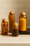 Set of 4 Amber Glass Jars – Decorative Spice Jar Set with Round Cork Lids - 3