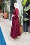 Waist Ruched Modest Dress Burgundy - 2